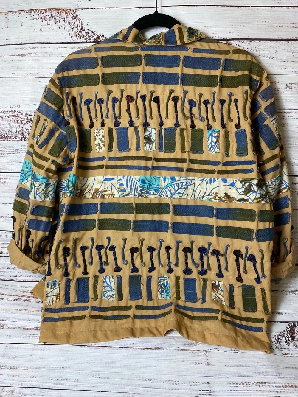 Vintage new directions Mustard & Navy Patchwork Jacket Sz-XL
